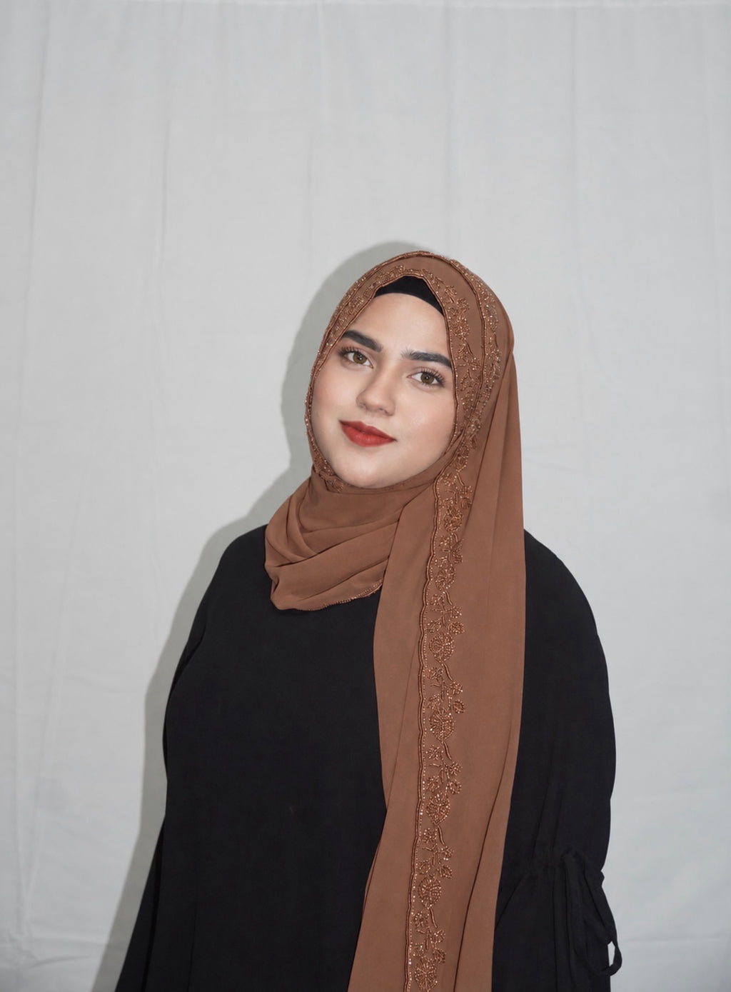 Premium Beaded Chiffon Hijabs Rich Brown