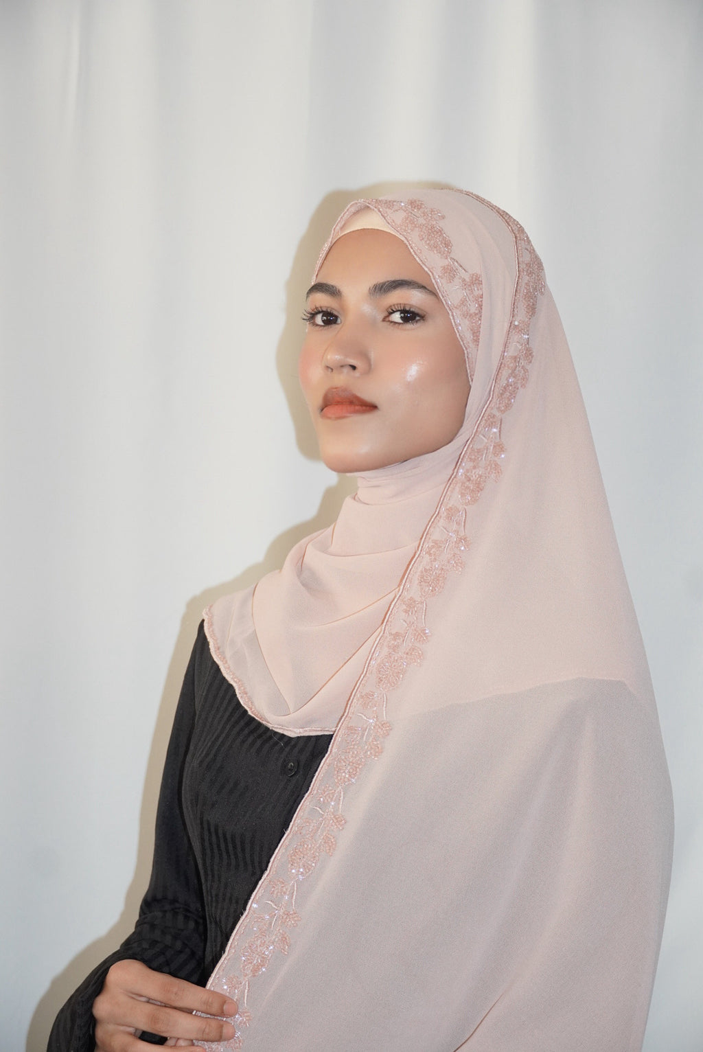 Premium Beaded Chiffon Hijabs Blush Pink
