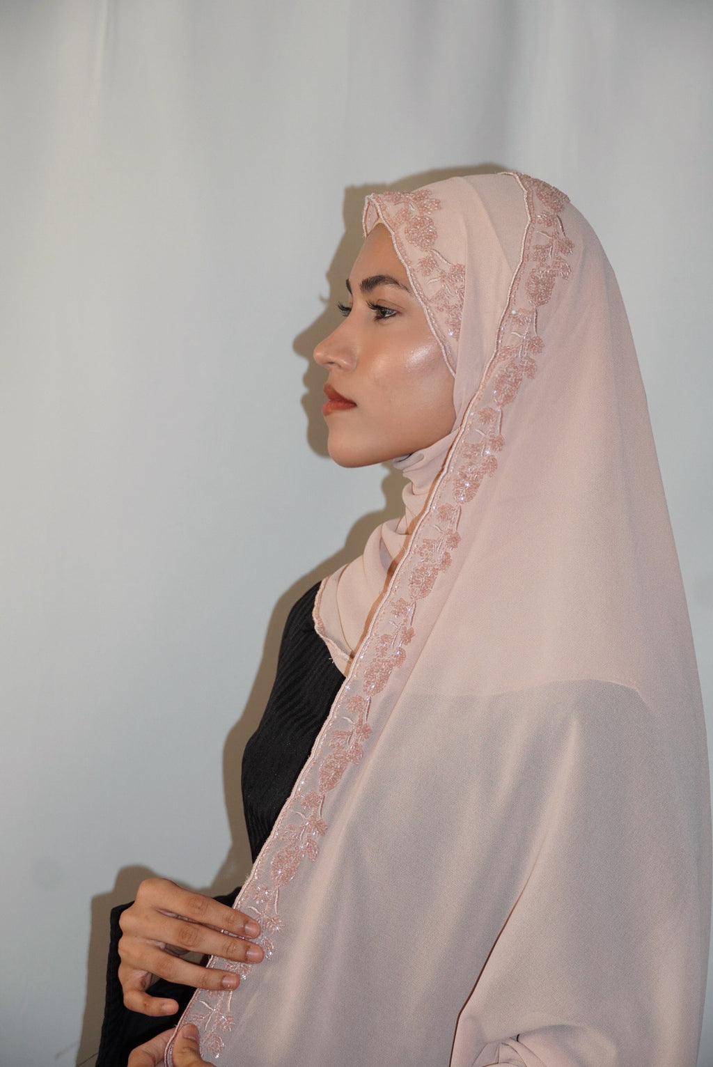 Premium Beaded Chiffon Hijabs Blush Pink