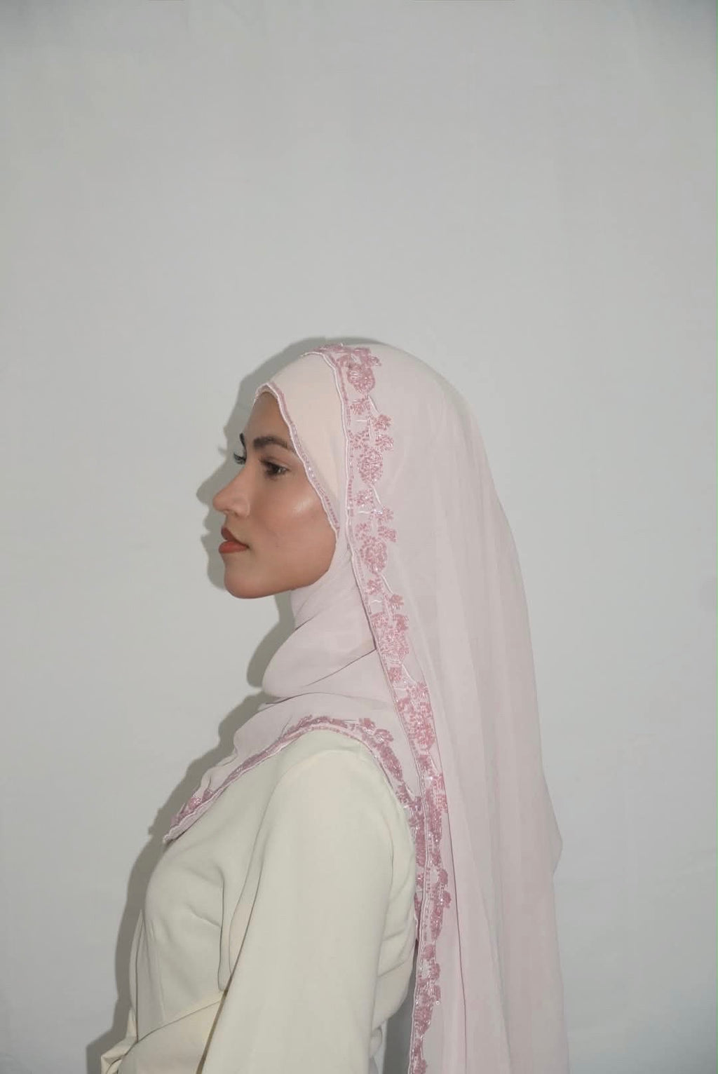 Premium Beaded Chiffon Hijabs Baby Pink