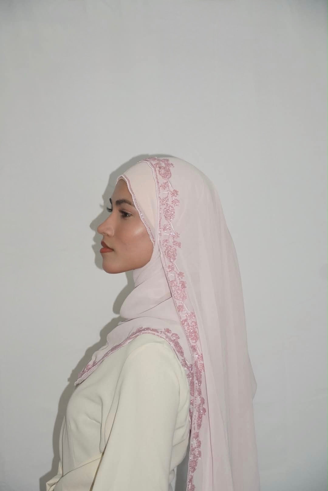 Premium Beaded Chiffon Hijabs Baby Pink