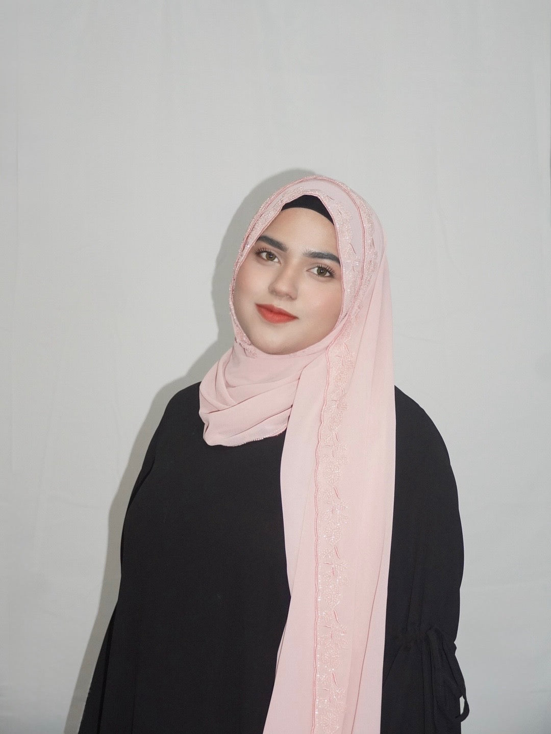Premium Beaded Chiffon Hijabs Soft Pink