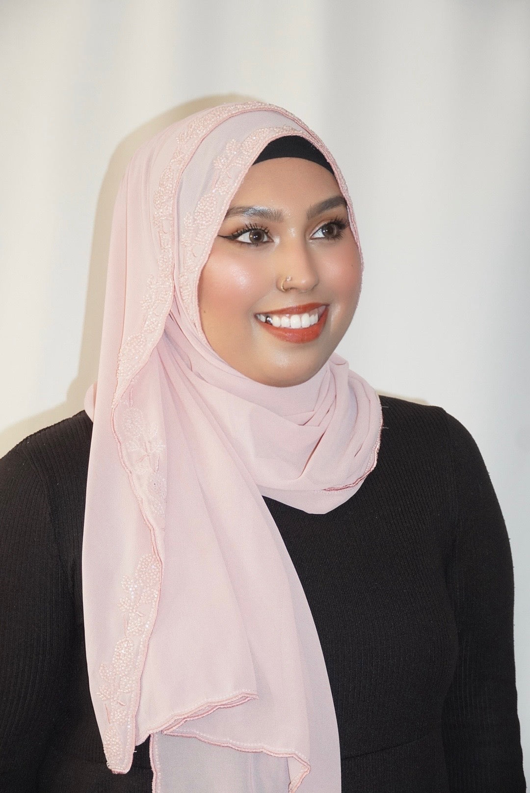 Premium Beaded Chiffon Hijabs Soft Pink