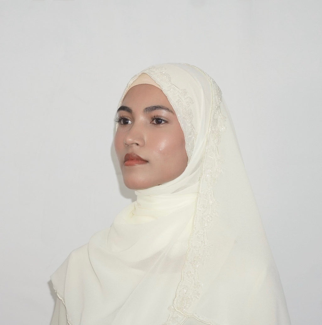 Premium Beaded Chiffon Hijabs Ivory