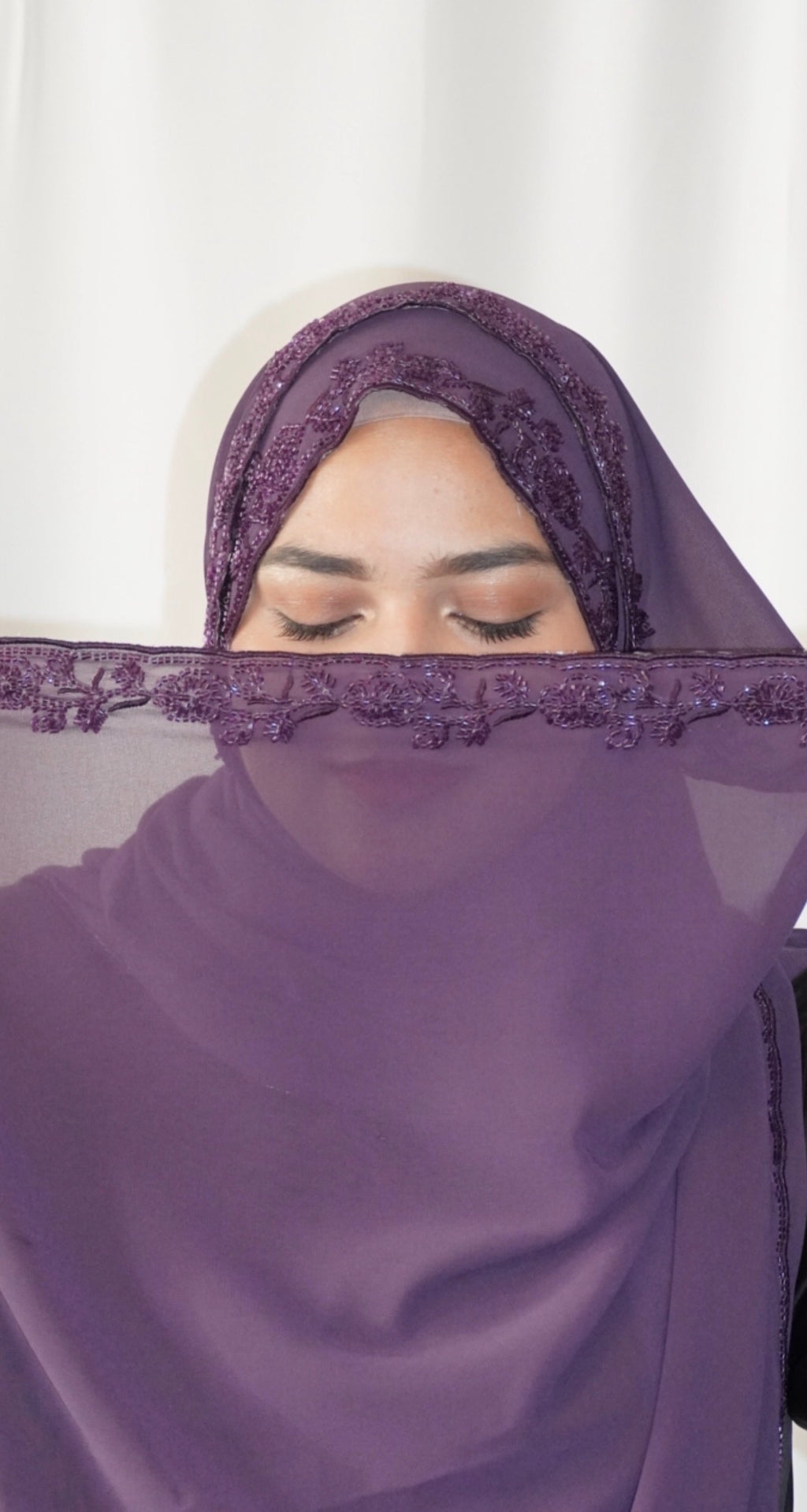 Premium Beaded Chiffon Hijabs Deep Purple