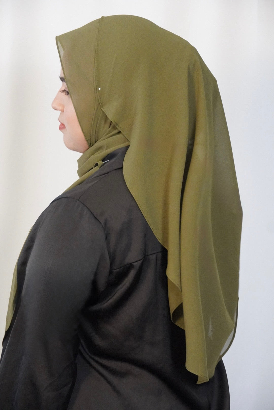 Rounded Chiffon Hijab Army Green