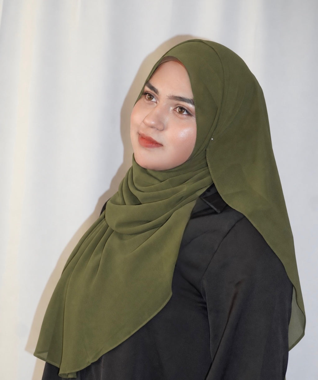 Rounded Chiffon Hijab Army Green