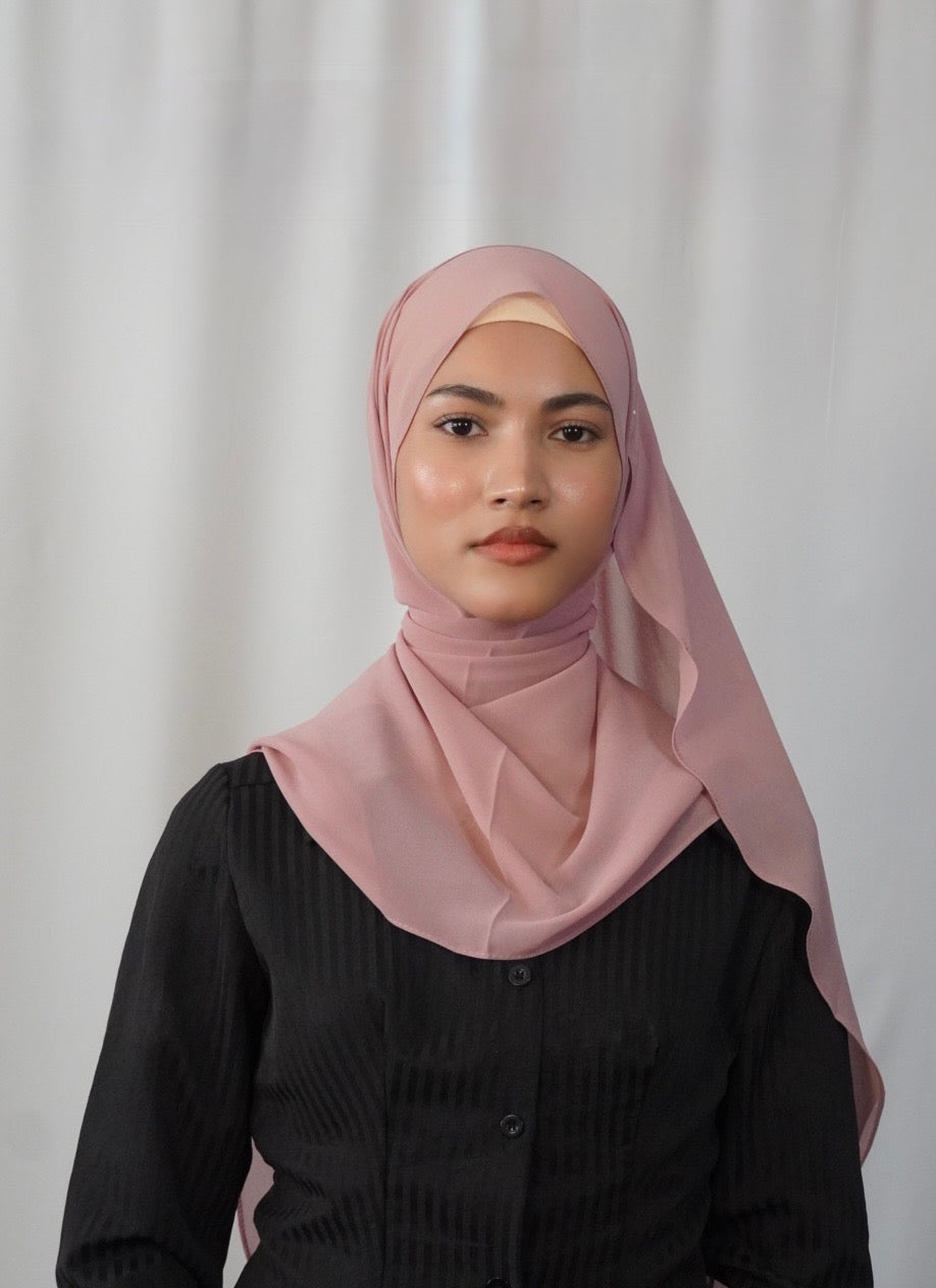 Rounded Chiffon Hijab Pink